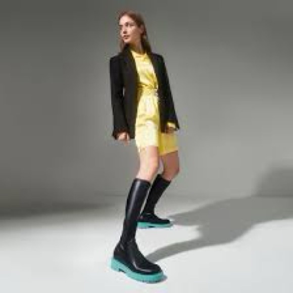 New Charles and Keith womens piper knee high boots black blue chunky us 10 eu 40 - Picture 3 of 7